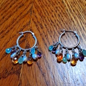 Sterling Earrings with multi colored gemstones  and pearls.